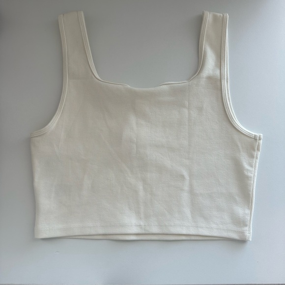 Cream Cropped Ribbed Tank Top, Medium. - Picture 2 of 3